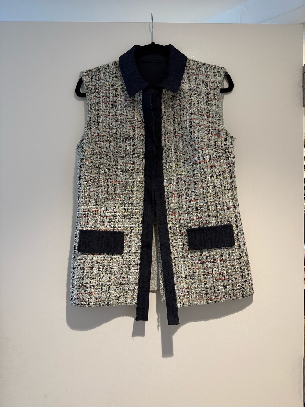 Cinq a Sept Anya boucle Vest with denim trim. Brand new